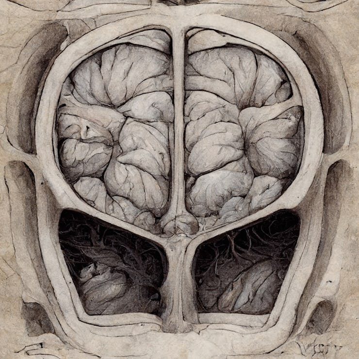 Surreal Human brain sketch representation. Digitally generated illustration.
