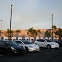 Tesla, Inc. electric vehicles charge at supercharger location in Hawthorne, California, on August 9,...