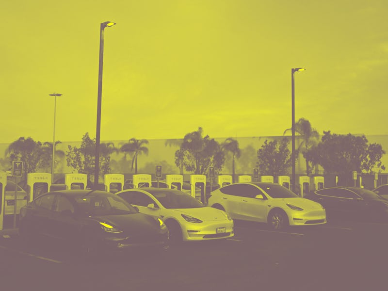 Tesla, Inc. electric vehicles charge at supercharger location in Hawthorne, California, on August 9,...