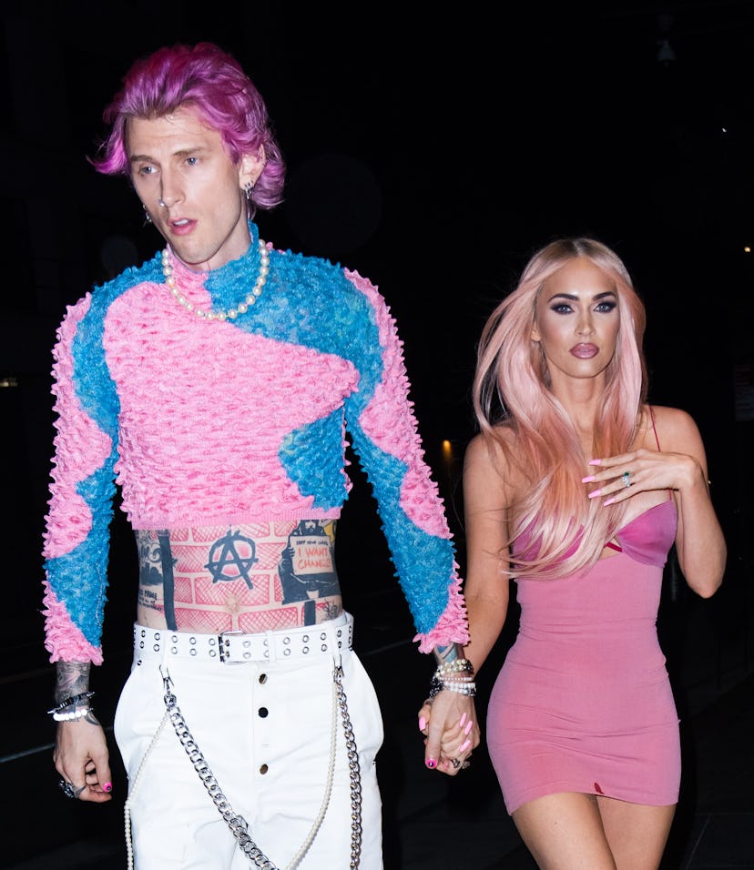 NEW YORK, NEW YORK - JUNE 27: Machine Gun Kelly and Megan Fox go back to their hotel on June 27, 202...