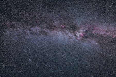 The northern autumn Milky Way from Perseus at left to Cygnus at right. Andromeda and M31 is at botto...