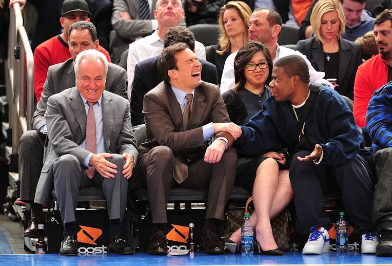 NEW YORK, NY - MARCH 28: (L-R) Lorne Michaels, Jimmy Fallon, guest and Tracy Morgan attend the Orla...