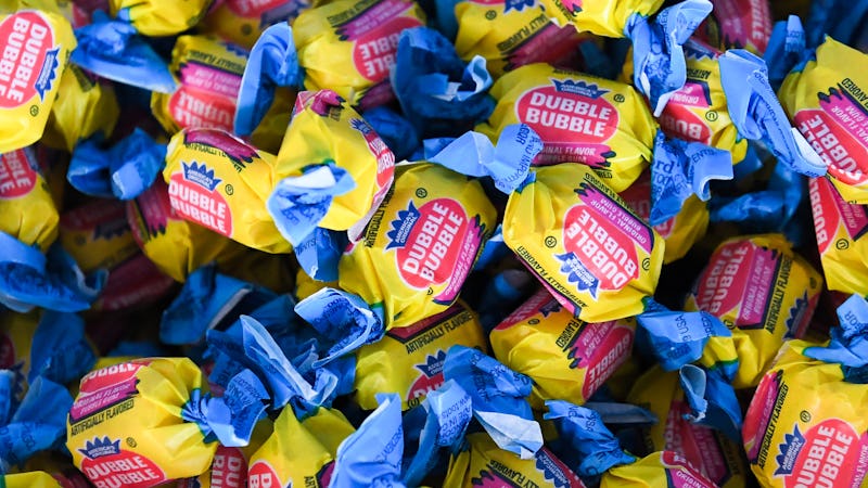 CLEVELAND, OH - JULY 02: A closeup view of Double Bubble bubble gum prior to game one of a doublehea...