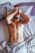 Sexy Man Covering Face In Bed, Sexy Man Lying In Bed, Sexy Man Laying In Bed
