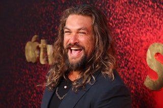 Jason Momoa does not have a dad bod, despite thinking he does. Here, he attends Apple TV+ original s...