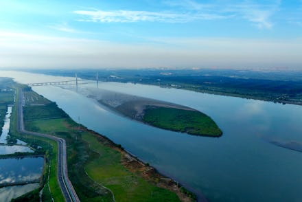 RUGAO, CHINA - AUGUST 23, 2022 - An exposed beach in the middle of the river is seen on the west sid...