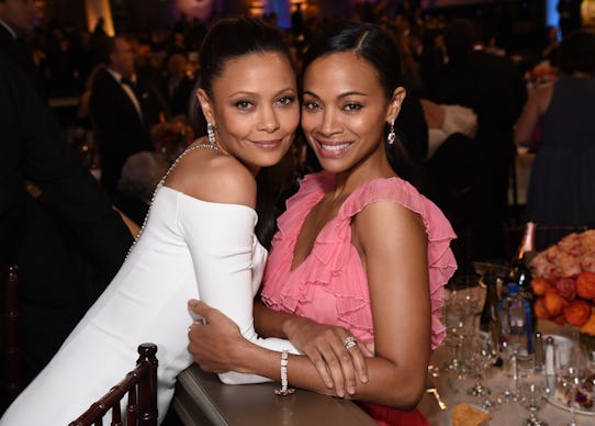 BEVERLY HILLS, CA - JANUARY 08:  Actresses Thandie Newton (L) and Zoe Saldana attend the 74th Annual...