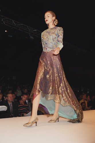 Russian-born American model Tatiana Sorokko at the Mary McFadden Fall 1997 show, 1997. (Photo by Ros...