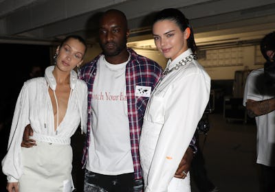 PARIS, FRANCE - SEPTEMBER 27:  Bella Hadid,Virgil Abloh and Kendall Jenner are seen backstage before...