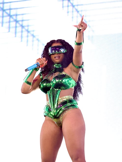 INDIO, CALIFORNIA - APRIL 23: Megan Thee Stallion performs on the Coachella stage during the 2022 Co...