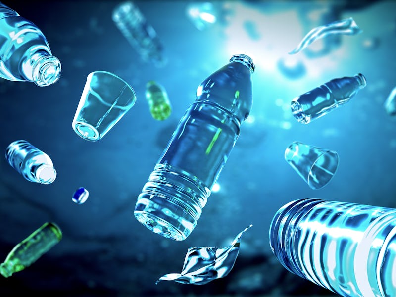 Plastic pollution in the ocean, illustration.