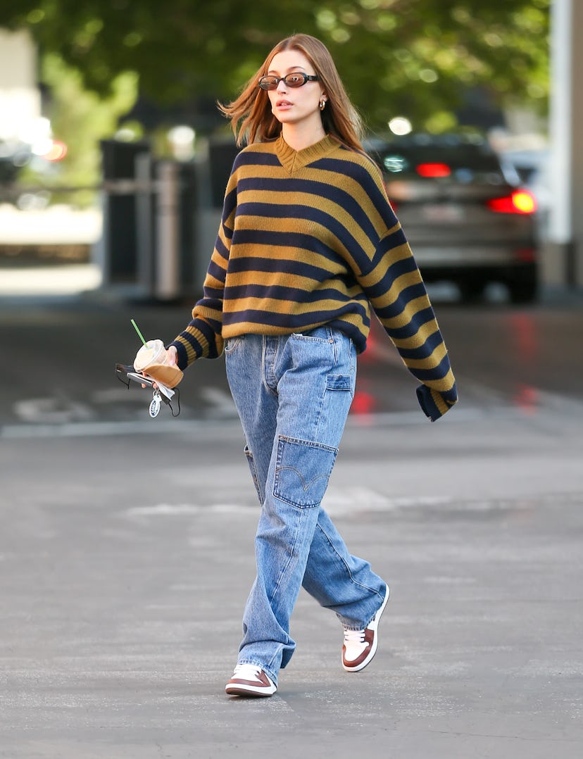 LOS ANGELES, CA - FEBRUARY 08: Hailey Bieber is seen on February 08, 2022 in Los Angeles, California…