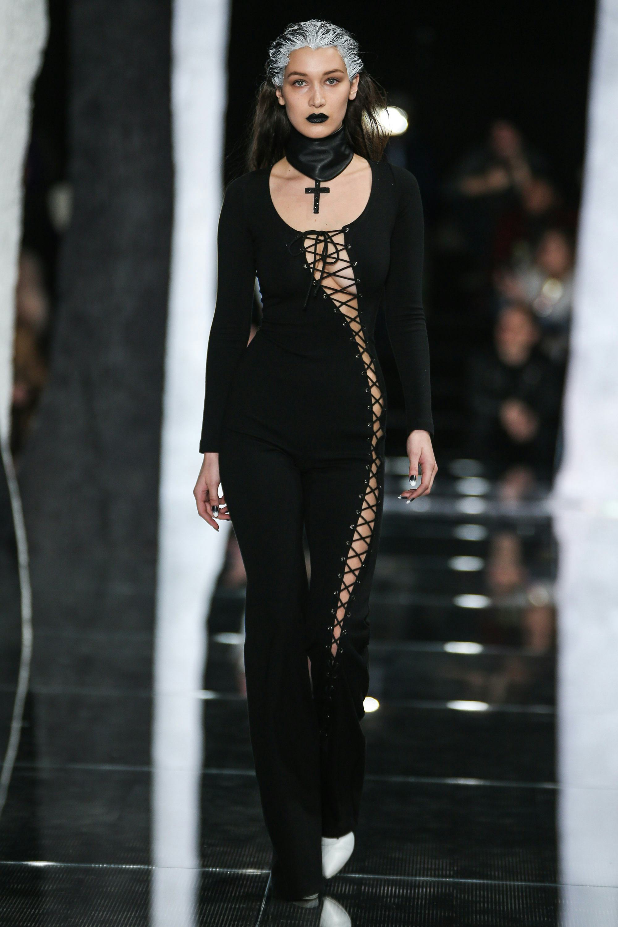 Bella Hadid walks the runway wearing FENTY x PUMA by Rihanna Fall 2016 on February 12, 2016