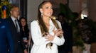 Jennifer Lopez shows off nails done by Tom Bachik, the celebrity nail artist who combined fall nail ...