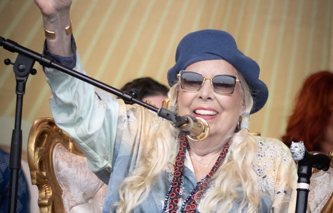 NEWPORT, RHODE ISLAND - JULY 24: Joni Mitchell performs during the 2022 Newport Folk Festival at Fo...