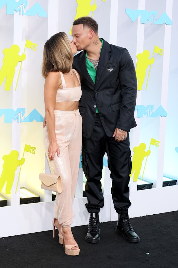 NEWARK, NEW JERSEY - AUGUST 28: Katelyn Jae Brown and Kane Brown (R) attend the 2022 MTV VMAs at Pru...