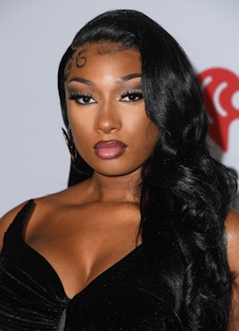 LOS ANGELES, CALIFORNIA - MARCH 22: Megan Thee Stallion arrives at the 2022 iHeartRadio Music Awards...