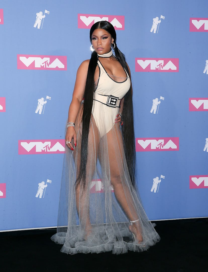 At the 2018 MTV Video Music Awards, Nicki Minaj was styled in a sheer, see-through gown.