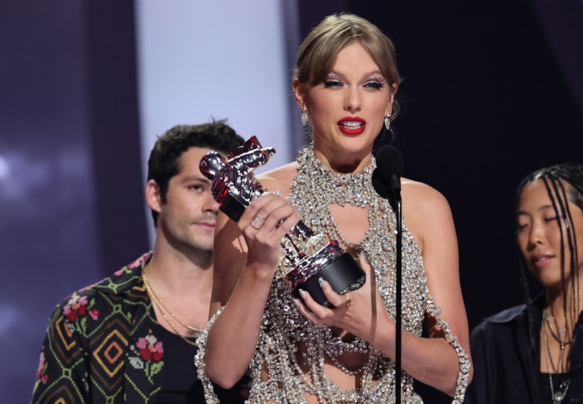 Taylor Swift announced at the 2022 VMAs that her next album is dropping in October.