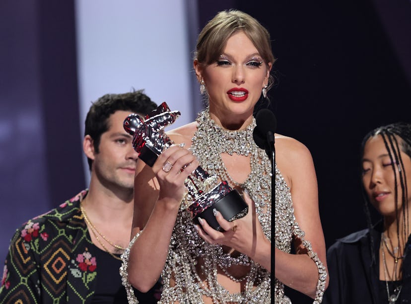 Taylor Swift announced at the 2022 VMAs that her next album is dropping in October.