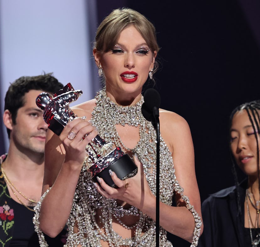 Taylor Swift announced at the 2022 VMAs that her next album is dropping in October.