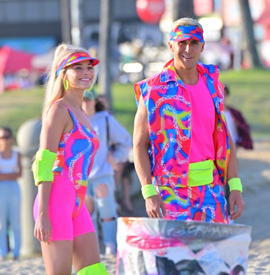 LOS ANGELES CA - JUNE 27:  Margot Robbie and Ryan Gosling film new scenes for 'Barbie' in Venice Cal...