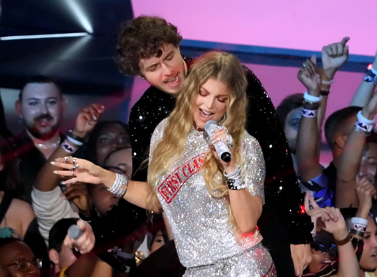 NEWARK, NEW JERSEY - AUGUST 28: (L-R) Jack Harlow and Fergie perform onstage at the 2022 MTV VMAs at...
