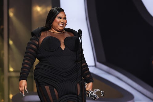 NEWARK, NEW JERSEY - AUGUST 28: Lizzo accepts an award for Best Video for Good for "About Damn Time"...
