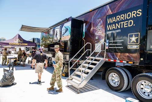 Miami Beach, Florida, Hyundai Air & Sea Show, Military Village vendor, Army soldier recruiter, goarm...