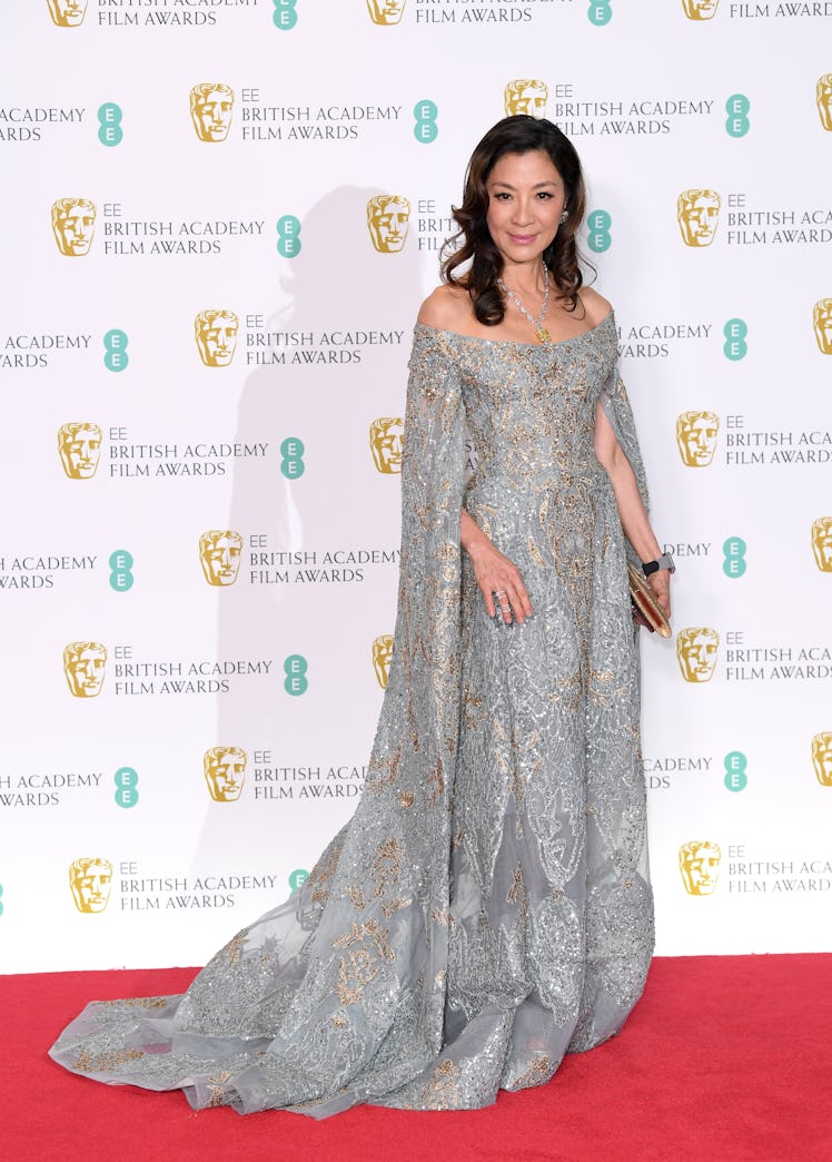 Michelle Yeoh poses in the press room during the EE British Academy Film Awards