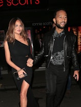 LONDON, ENGLAND - MAY 24: Chrissy Teigen and John Legend are seen leaving Ronnie Scott's Jazz Club a...