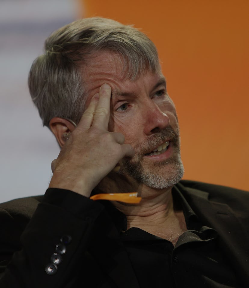 MIAMI, FLORIDA - JUNE 04:  MicroStrategy CEO Michael Saylor  speaks at the Bitcoin 2021 Convention, ...
