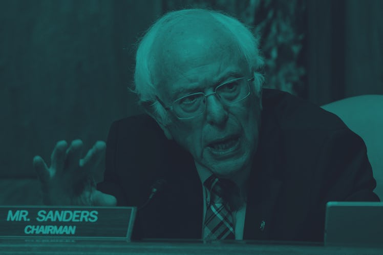 Bernie Sanders speaking intently.