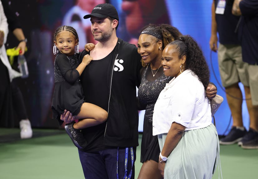 NEW YORK, NY - AUGUST 29: Serena Williams of USA with her husband Alexis Ohanian holding their daugh...