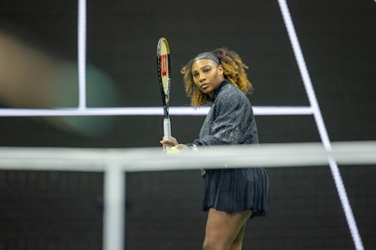 NEW YORK, USA, August 29:   Serena Williams of the United States warming up before her match against...