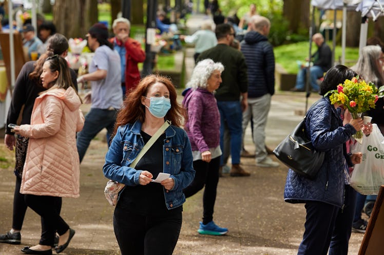 PORTLAND, OR - May 4th, 2022: On Wednesday, May 4th, 2022 a mix of masked and unmasked individuals s...