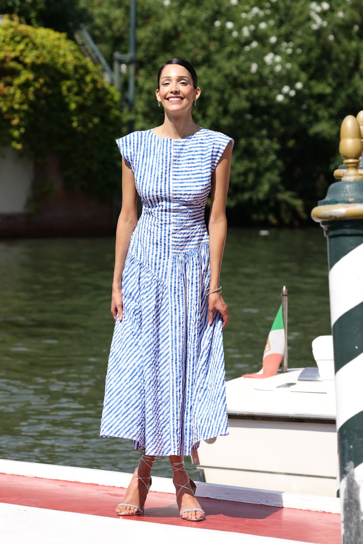 Zión Moreno is seen arriving at the Excelsior pier during the 79th Venice International Film Festiva...