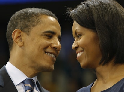 Democratic presidential candidate US Senator Barack Obama and his wife Michelle during a rally at Un...