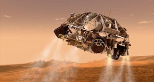 Artist's concept of the rover and descent stage for NASA's Mars Science Laboratory spacecraft during...