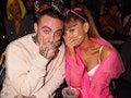 Rapper Mac Miller and singer Ariana Grande pose backstage during the 2016 MTV Video Music Awards at ...