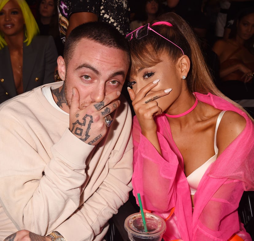 Rapper Mac Miller and singer Ariana Grande pose backstage during the 2016 MTV Video Music Awards at ...