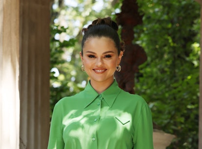 MILAN, ITALY - JULY 11: Selena Gomez attends the presentation of the new beauty line “Rare Beauty” b...