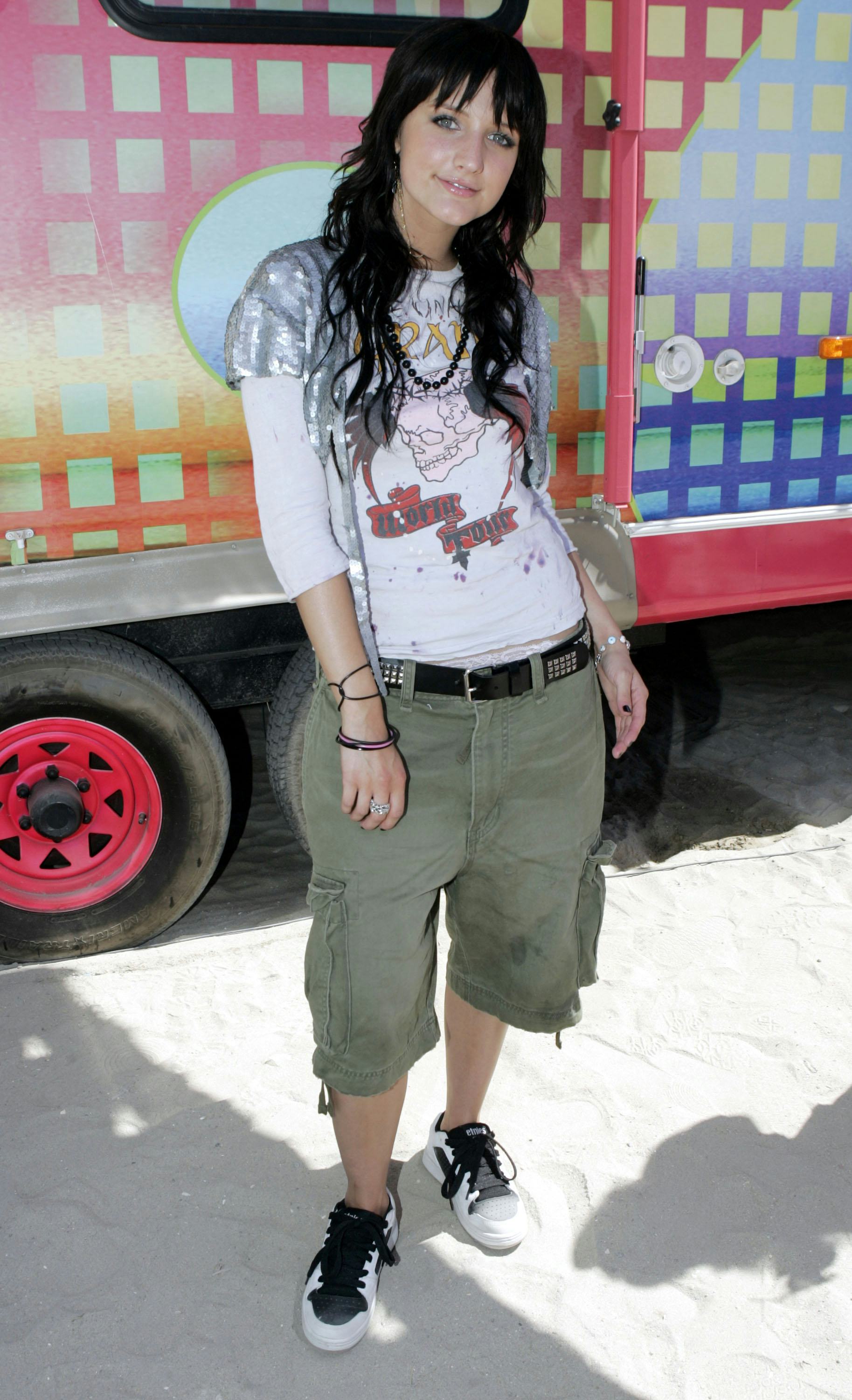 Ashlee Simpson during Ashlee Simpson and Amanda Bynes Stop by MTV&rsquo;s &ldquo;Summer on the Run&rdquo; Beach House &hellip;
