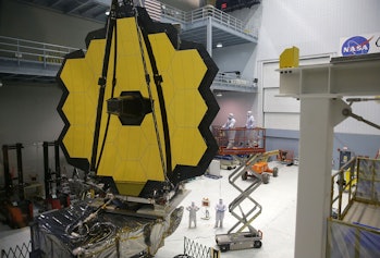 GREENBELT, MD – NOVEMBER 2: Engineers and technicians assemble the James Webb Space Telescope Nov...