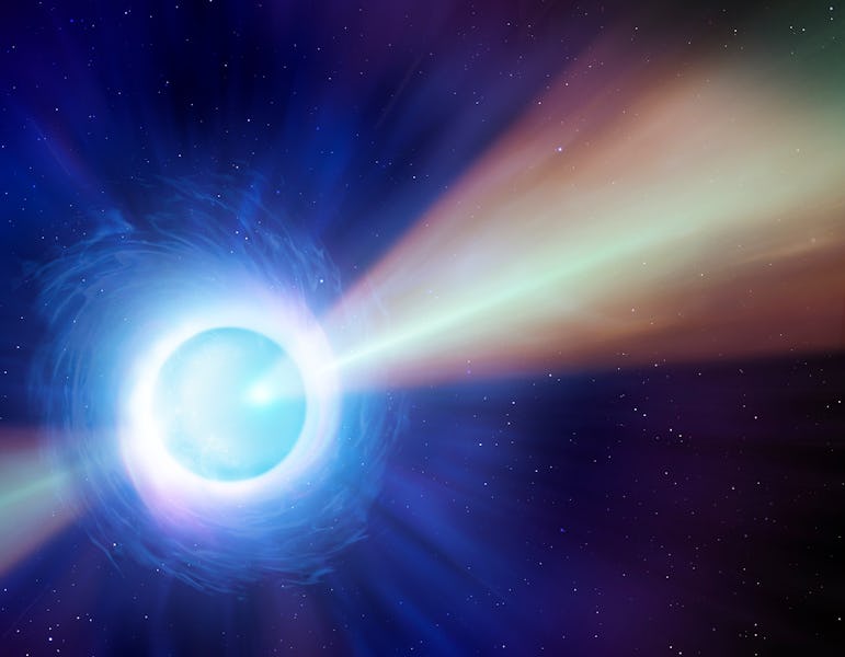 Computer illustration showing a new pulsar just a fraction of a second after it was formed from the ...