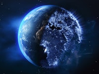 One Half the Real Planet Earth & other Half the Digital Planet Earth. 
Planet Earth Maps Courtesy o...