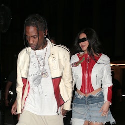 LONDON, ENGLAND - AUGUST 06:  Travis Scott and Kylie Jenner are seen on a night out at The Twenty Tw...
