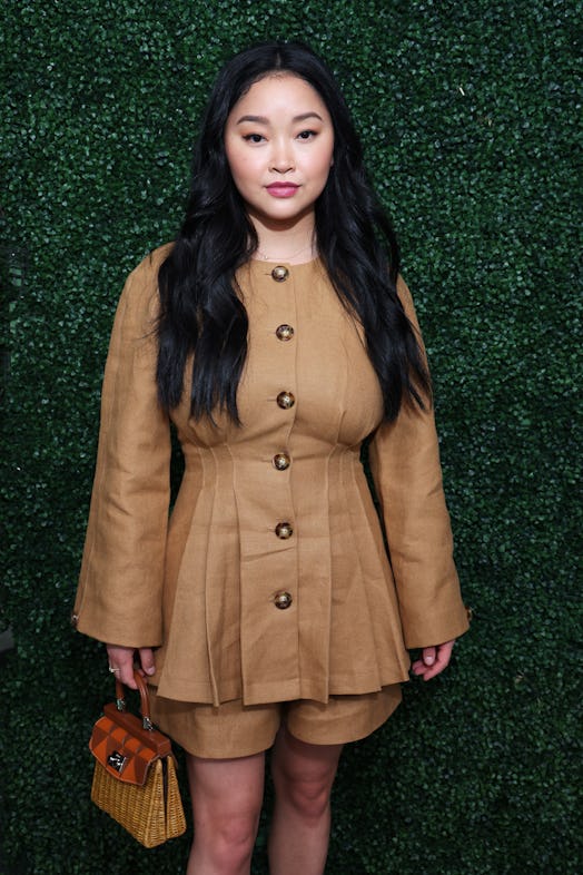 Lana Condor showcases deep brunette hair at the Veronica Beard Spring 2022 Runway Show at The Royal ...