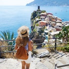 A woman uses captions for solo pic for her Instagram post in Italy.