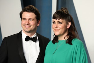 Jason Ritter and Melanie Lynskey attend the 2022 Vanity Fair Oscar Party. Lynskey recently talked ab...